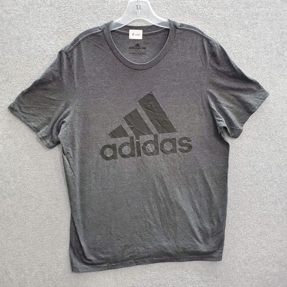 Adidas Men T-Shirt Large Gray Big Logo Graphic Amplifier Short Sleeve Crew Neck - Picture 1 of 8